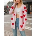 thumbnail image 4 of Women Love Heart Graphic Oversized Sweaters Valentine Cute Cardigan V-neck Open Front Button  Mid Length Jacket, 4 of 8