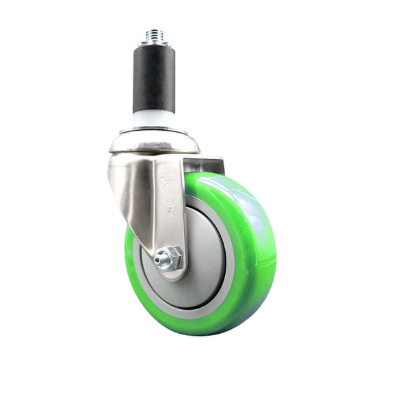 4 Inch 316SS Green Polyurethane Wheel Swivel 1-1/4 Inch Expanding Stem Caster