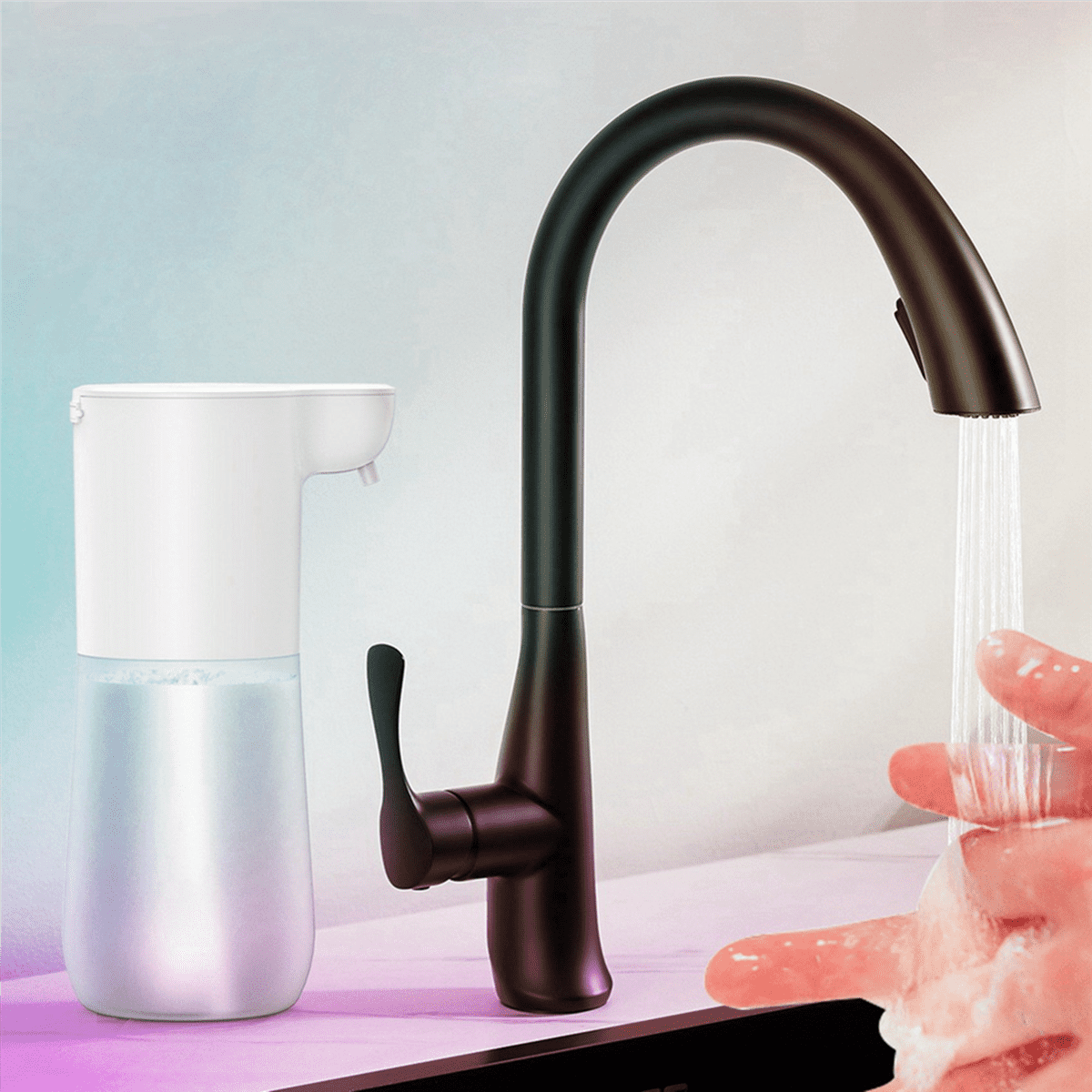 2X 2000MAh USB Charging Automatic Induction Foam Soap Dispenser Smart Infrared Touchless Hand Washer for Kitchen 350Ml