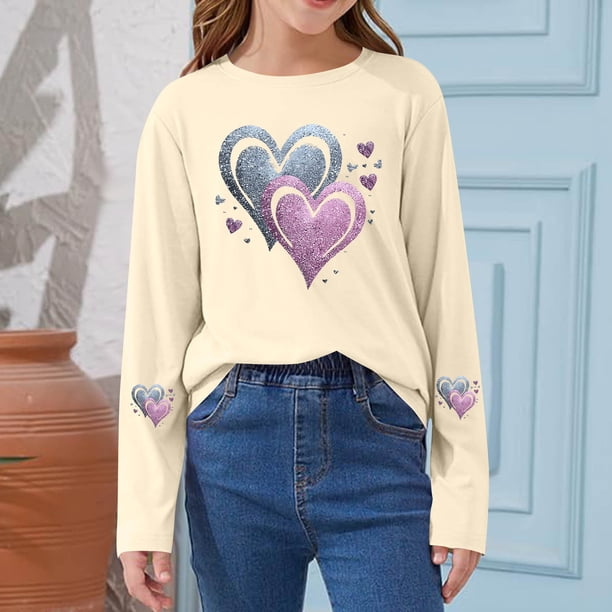 Blusas y camisas de manga larga con cuello redondo CUHK Top estampado de cuello redondo para primavera y verano Jersey informal Camisa básica de manga larga para niños y niñas Blusa de poliéster para