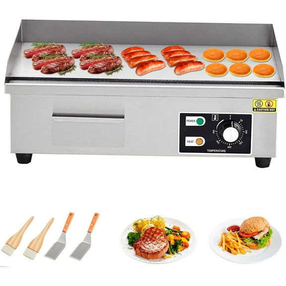 21" Commercial Electric Griddle, Stainless Steel Countertop Griddle, Electric Flat Top Grill With Shovel Brush, Restaurant Teppanyaki Grill Cooking Equipment,Temperature Control 50°C - 300°C