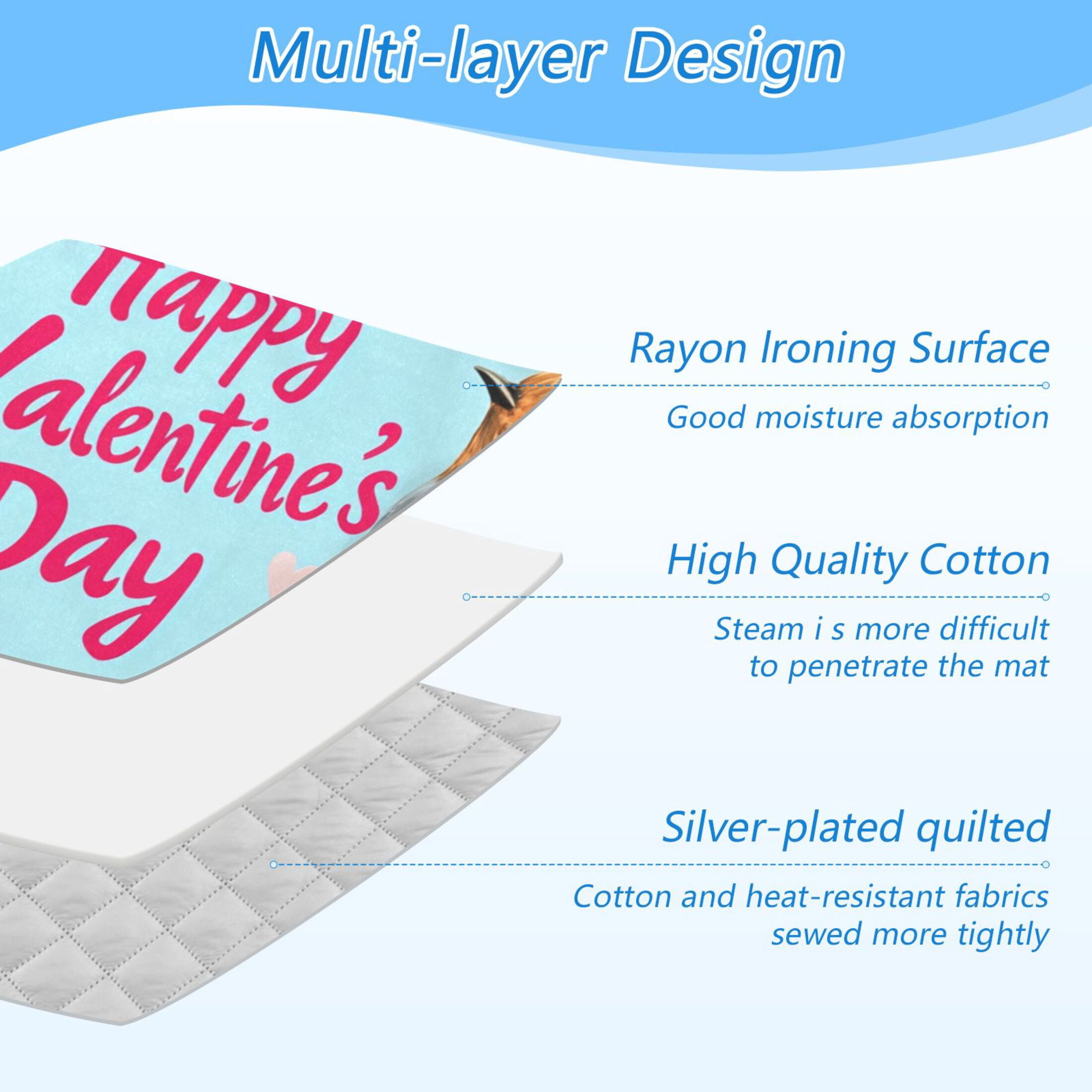Birds Roses Happy Valentine's Day Ironing Mat Blanket Portable Travel Ironing Pad Heat Resistant Pad 47.2" x 27.6”