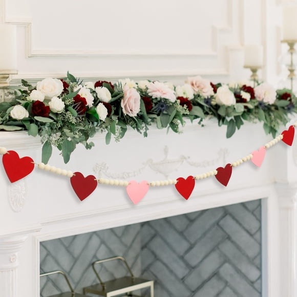 Guirnalda de San Valentín DAZONGE con cuentas de madera y corazones de fieltro