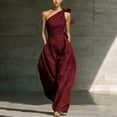 thumbnail image 2 of PBFRDSJ One Shoulder Jumpsuits for Women Sleeveless Tie Side Wide leg Jumpsuits Ruched Waist Summer Minimalist Flowy Romper, 2 of 9
