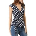 thumbnail image 3 of MODA NOVA Junior's V Neck Sleeveless Self Tie Wrap Front Dotted Top, 3 of 6