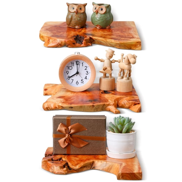 Pinkunn 3 Pcs Floating Shelves for Wall Mounted Solid Cedar Wood Wall Shelves Wooden Hanging Decoration for Room Kitchen Living R