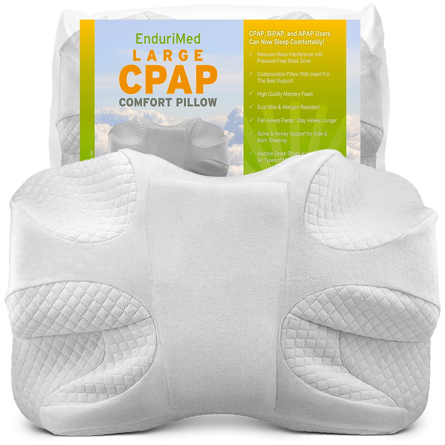 EnduriMed Memory Foam CPAP Pillow for Side Sleepers w Pillow Case Reduces Full Mask Pressure Air Leaks Adjustable Height Max Comfort CPAP