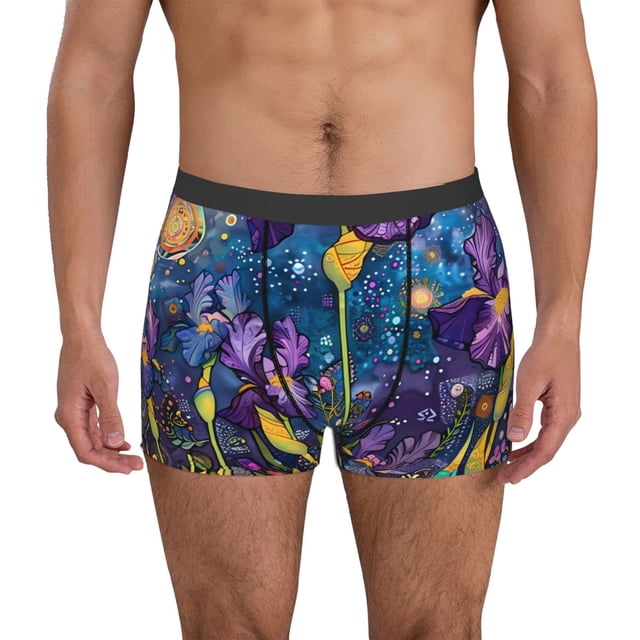 Fotbe Cosmic Purple Irises Calzoncillos Tipo Boxer con Bolsa de Soporte Total para Hombre, X-Temp Fresco, Transpirable y de Secado Rápido-Medium