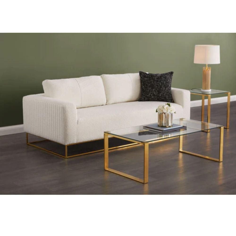 Table basse Gen Gold avec plateau en verre et pieds en métal doré 16" H x 35" L x 14" P