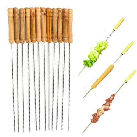 12pcs Outdoor Picnic BBQ Barbecue Skewer Roast Stick Stainless Steel Kebab Needle Reusable 12