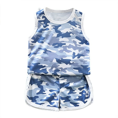 

QWERTYU Toddler Baby Child Boy Clothing Set Sleeveless Outfit Camouflage Summer Tank Top and Set Sky Blue