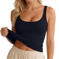 thumbnail image 2 of Womens Tank Tops with Built in Bras U Neck Casual Plain Cropped Fitted Padded Sleeveless Shirt Summer Outfits, 2 of 7