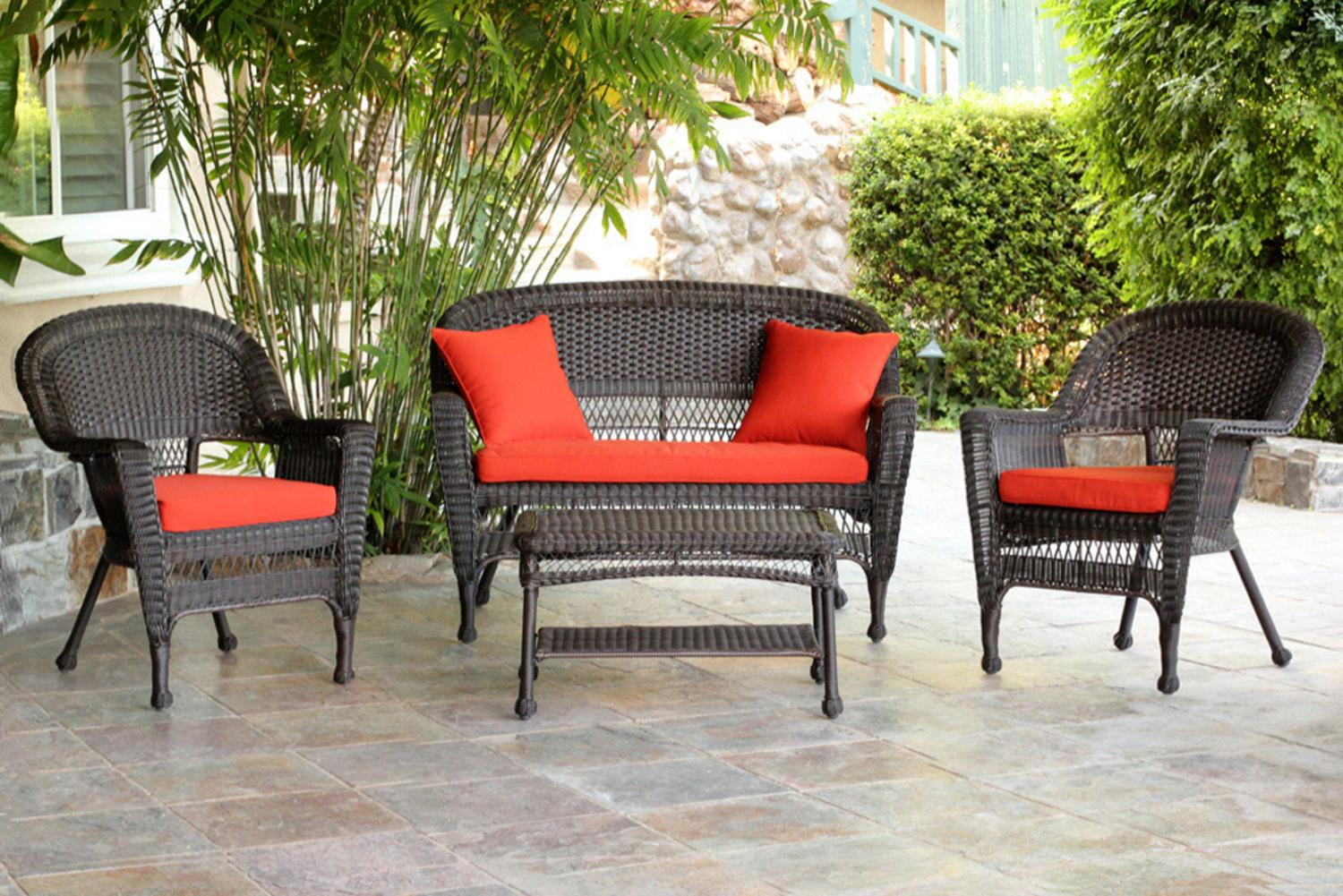 4 Piece Espresso Wicker Patio Chairs Loveseat Table Furniture Set 4 Piece Espresso Wicker Patio Chairs Loveseat Table Furniture Set Red Cushions Com