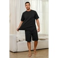thumbnail image 3 of VULCANODON Mens Pajama Set, Short Sleeved Pajamas Set for Men Lounge Sleepwear with Pockets (Black, L), 3 of 4