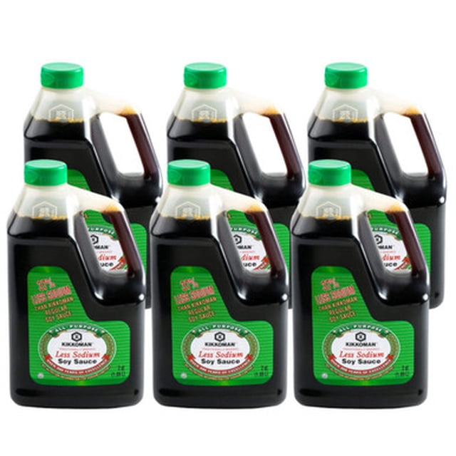 Kikkoman Traditionally Brewed Less Sodium Soy Sauce 0.5 Gallon Container - 6/Case - Authentic Flavor with Reduced Sodium