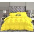 thumbnail image 2 of D.N.G. BEDDINGS Luxurious 3 Piece Pom Pom Pinch Pleated Comforter Set, 800 Thread Count, 100% Egyptian Cotton, White Vintage Pom-Pom Fringe (Oversized Super King Size Solid Yellow Color), 2 of 5