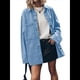 thumbnail image 3 of Chaqueta Vaquera de Gran Tamaño para Mujer, Informal, con Botones, de Larga, Azul M, 3 of 7