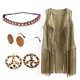 thumbnail image 3 of Conjunto de 5 piezas de los años 60 y 70 para mujer, disfraz de hippie, pendiente con símbolo de la paz, diadema, chaleco con flecos, cárdigan con borlas, 3 of 5