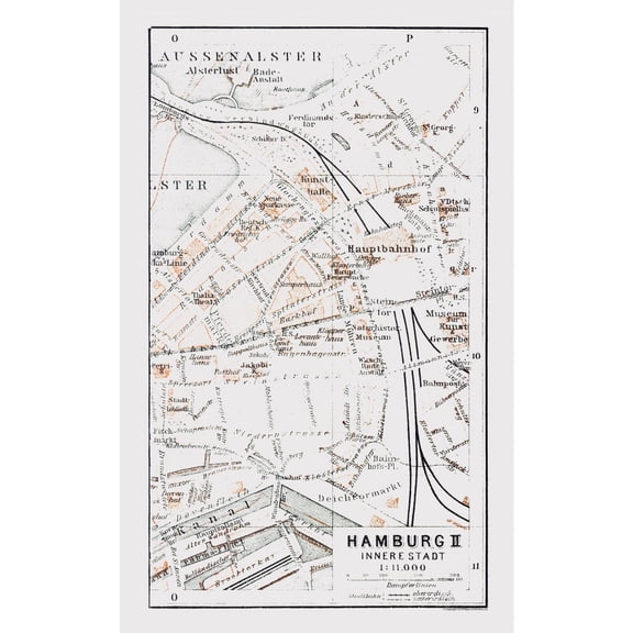 Historic Map - Hamburg Germany Inner City - Baedeker 1914 - Vintage Wall Art