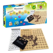 Kraftsman Ensemble de Jeu de Tambola en Bois - avec 600 Billets Uniques, Fentes pour Pièces Sécurisées et Pochette Portable – Jeu Classique pour Tous les Âges