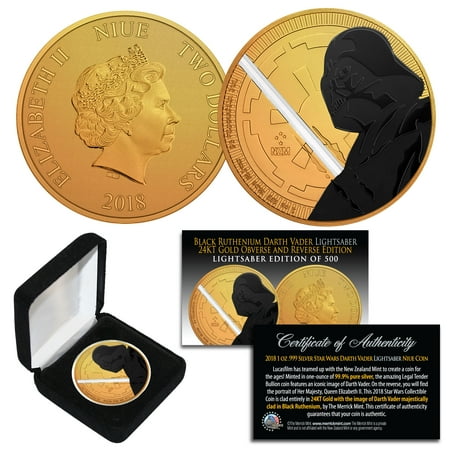 Star Wars 30th Anniversary Coin - STAR WARS '18 NIUE 1 OZ Silver Coin 24K Gold Clad BLACK RUTHENIUM DARTH VADER LS