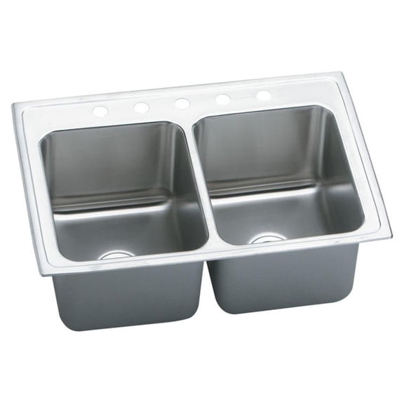 Elkay DLR3322125 Lustertone Classic 33 x 22 x 12-1/8 Equal Double Bowl Drop-In Sink, 5 Holes, 18-Gauge Stainless