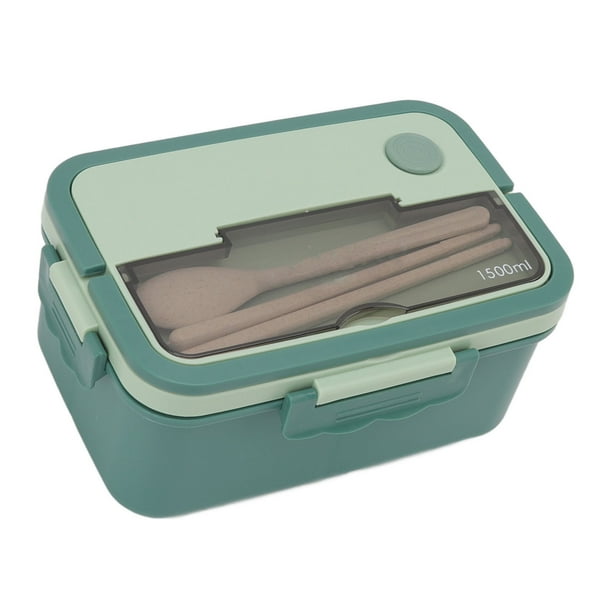 Fiambrera Con Compartimento, Recipiente De Comida De Plástico Apto Para Microondas De 1500 Ml Con Asa, Fiambrera Con Palillos Y Cuchara Para Oficina Y Escuela