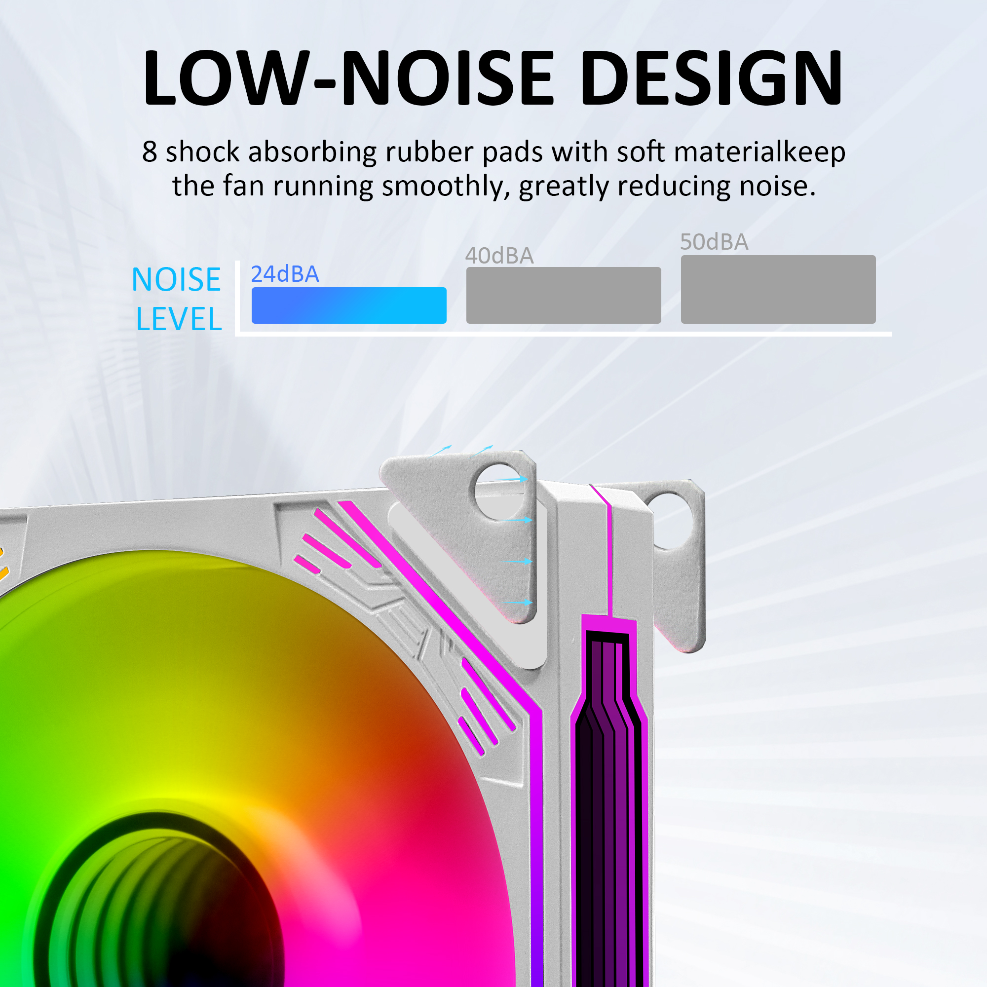 PANO-MOUNTS 120mm Reverse Airflow ARGB Fan Infinity Mirror 5V 3Pin Addressable RGB PWM PC Computer Water Cooler CPU Case Fan 600-1800RPM White 3-Pack