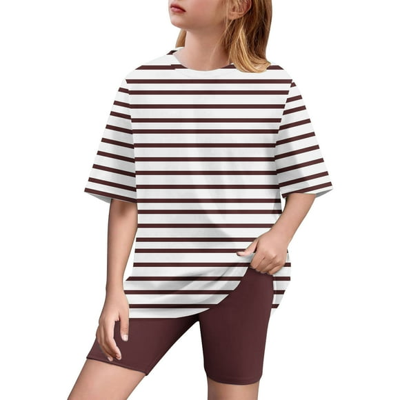 Girl 2 Piece Outfits Toddler Girl Clothes Oversized Short Sleeve T Shirt Active Running Bike Short Sets 5-15y