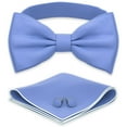 thumbnail image 1 of Men's Sky Blue Bow Tie with Handkerchief & Cufflinks Pre-Tied Style Formal Satin Classic Bowtie for Tuxedo Faux Silk, by Adam Young (Large, Light Blue), 1 of 5