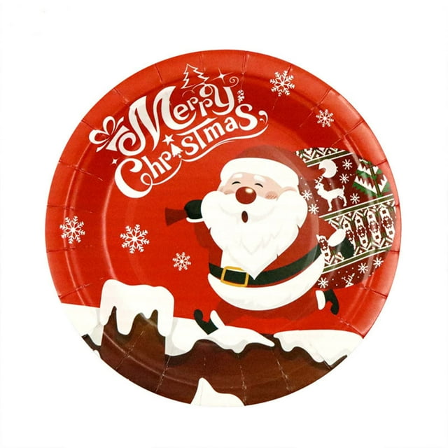 Assiettes en Papier de Noël Rondes Père Noël Jetables Ensemble de 10 Pcs