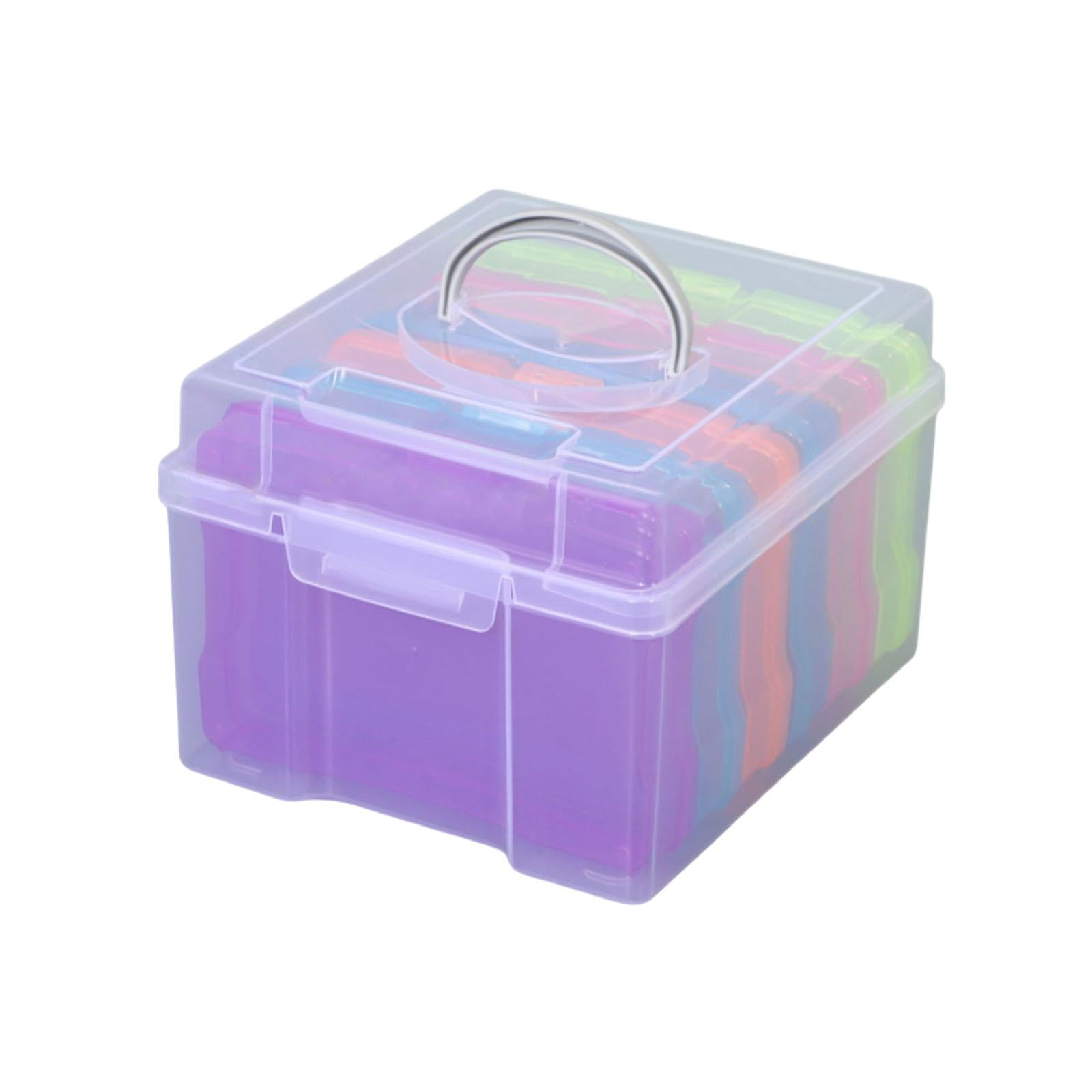Fiocias Photo Storage Box 4x6'' 6 Detachable Dividers Stationery Square Box Photo Keeper Colorful