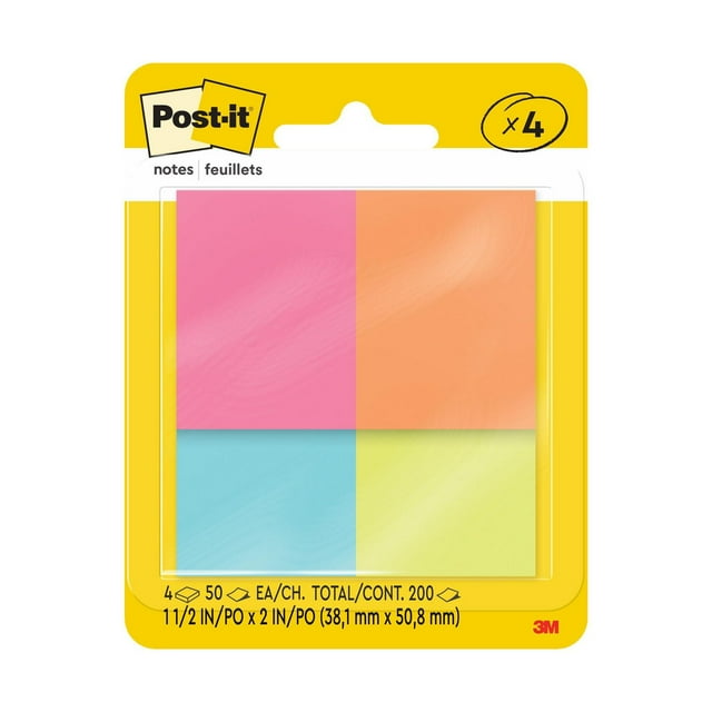 Post-it® Super Sticky Notes 653-4AF, 1-3/8 in x 1-7/8 in (34,9 mm x 47,6 mm)