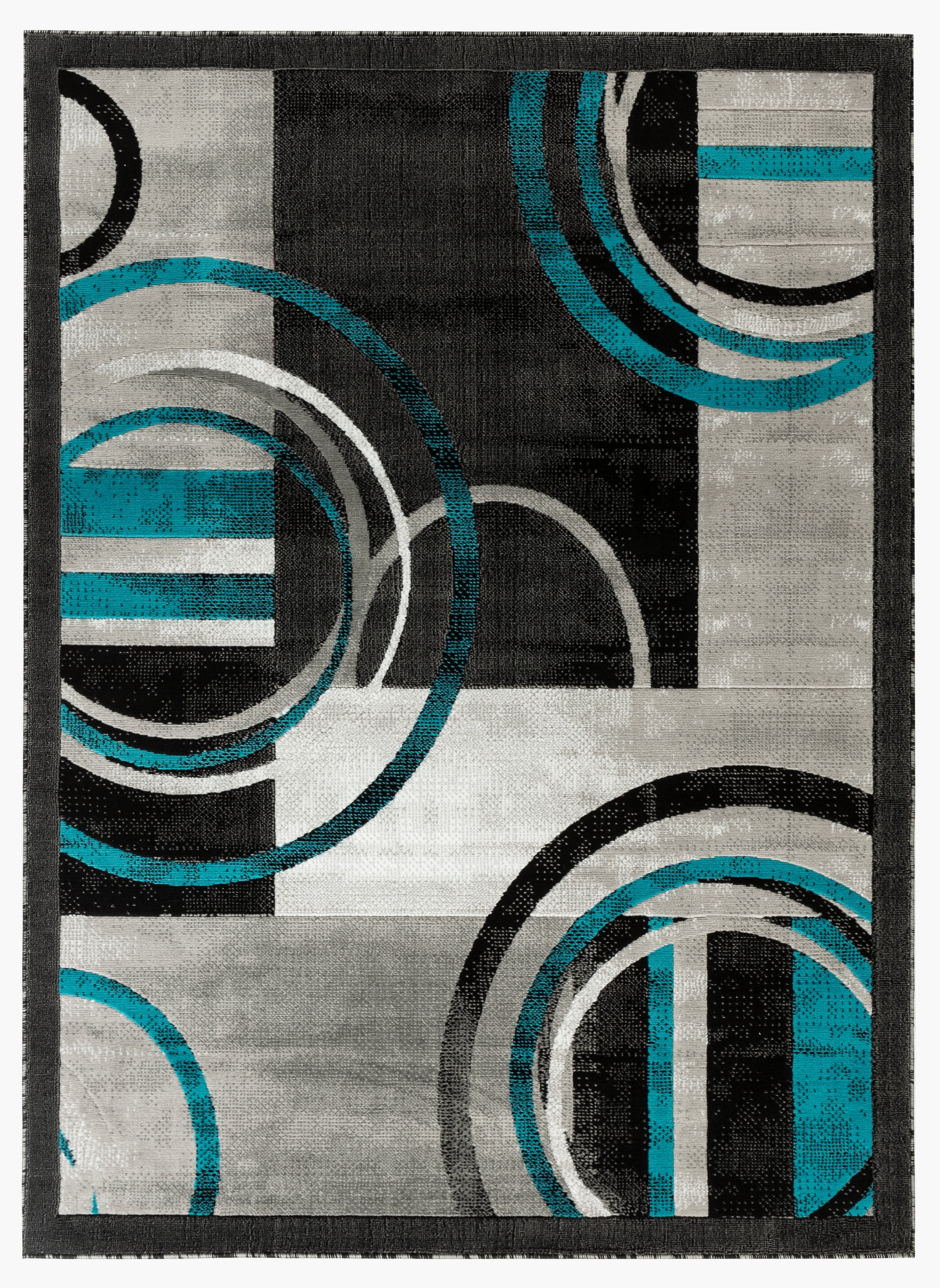 Newport Collection Gray, Dark Gray, Teal Abstract Modern Area Rug
