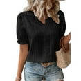 thumbnail image 3 of Enwejyy Womens Summer Hollow Out Solid Short Sleeve V-Neck Basic Blouse, 3 of 4