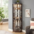thumbnail image 3 of Curio Cabinets, HSUNNS 70-inch Corner Glass Display Cabinet with Adjustable Shelves & Lights - Perfect for Antique Collections, Displaying Photos, Artworks, Cherry, 3 of 12