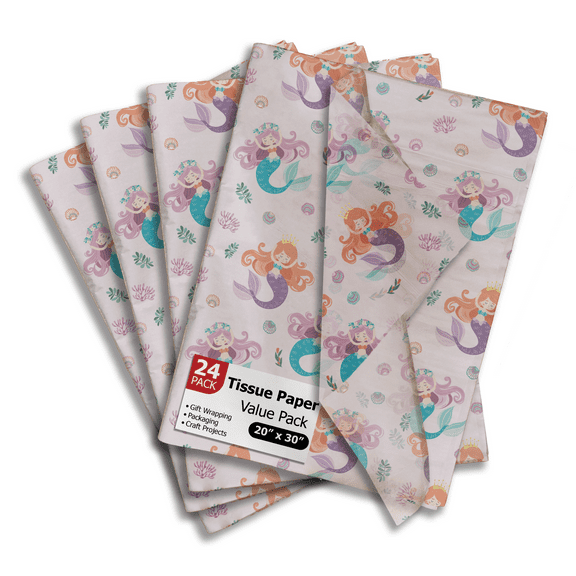 Mermaids Printed Tissue Paper for Gift Bags or Boxes and Wrapping - Bulk Decorative Art Tissue Paper for Packaging and Gifting | 24 Sheets 20" x 30"