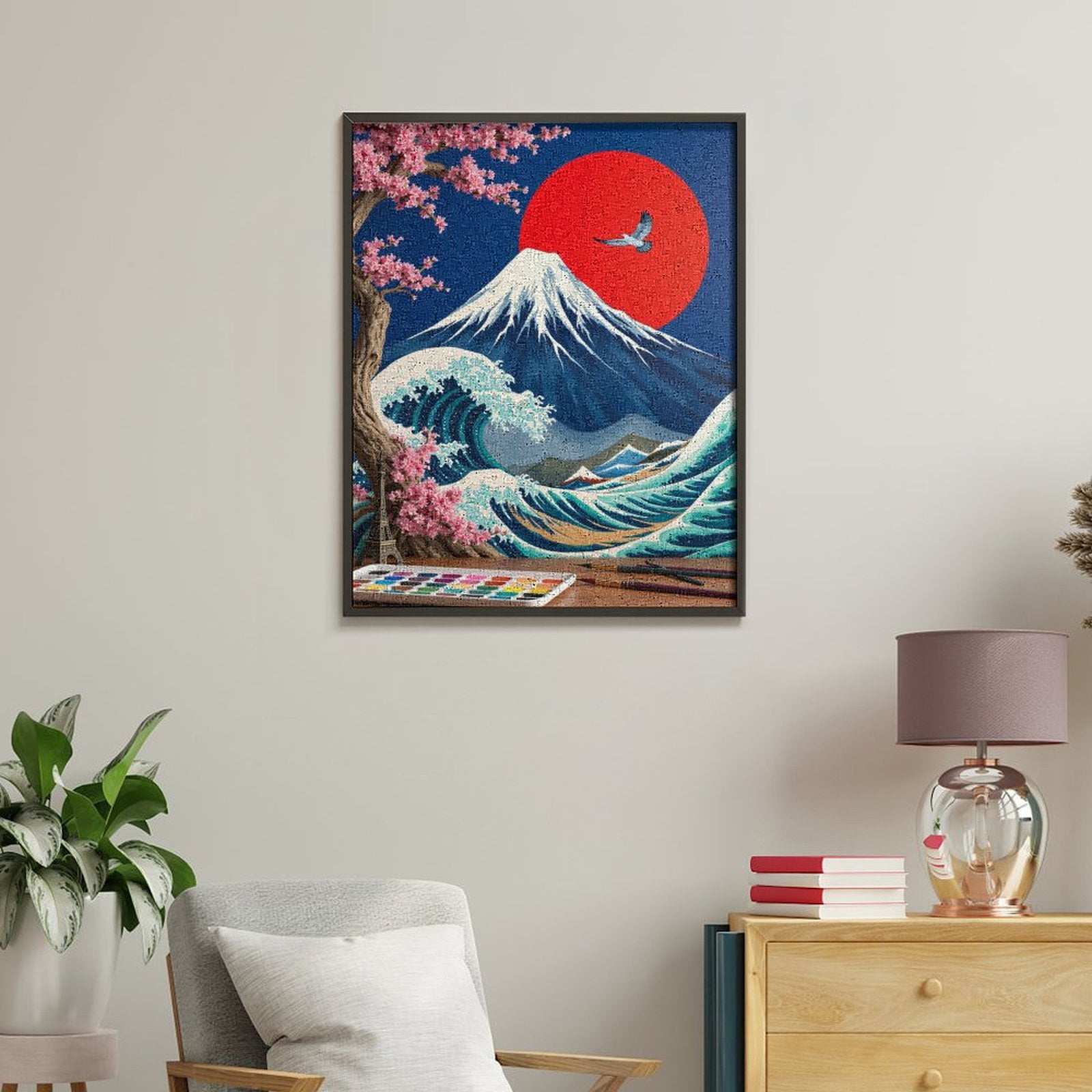 Paint By Numbers Kit for Adults Beginner - Cherry Blossom Mountain Wave Art DIY Canvas Painting Kits for Adults, Frameless Paint By Number for Adults for Home Wall Decor 16x20 Inch