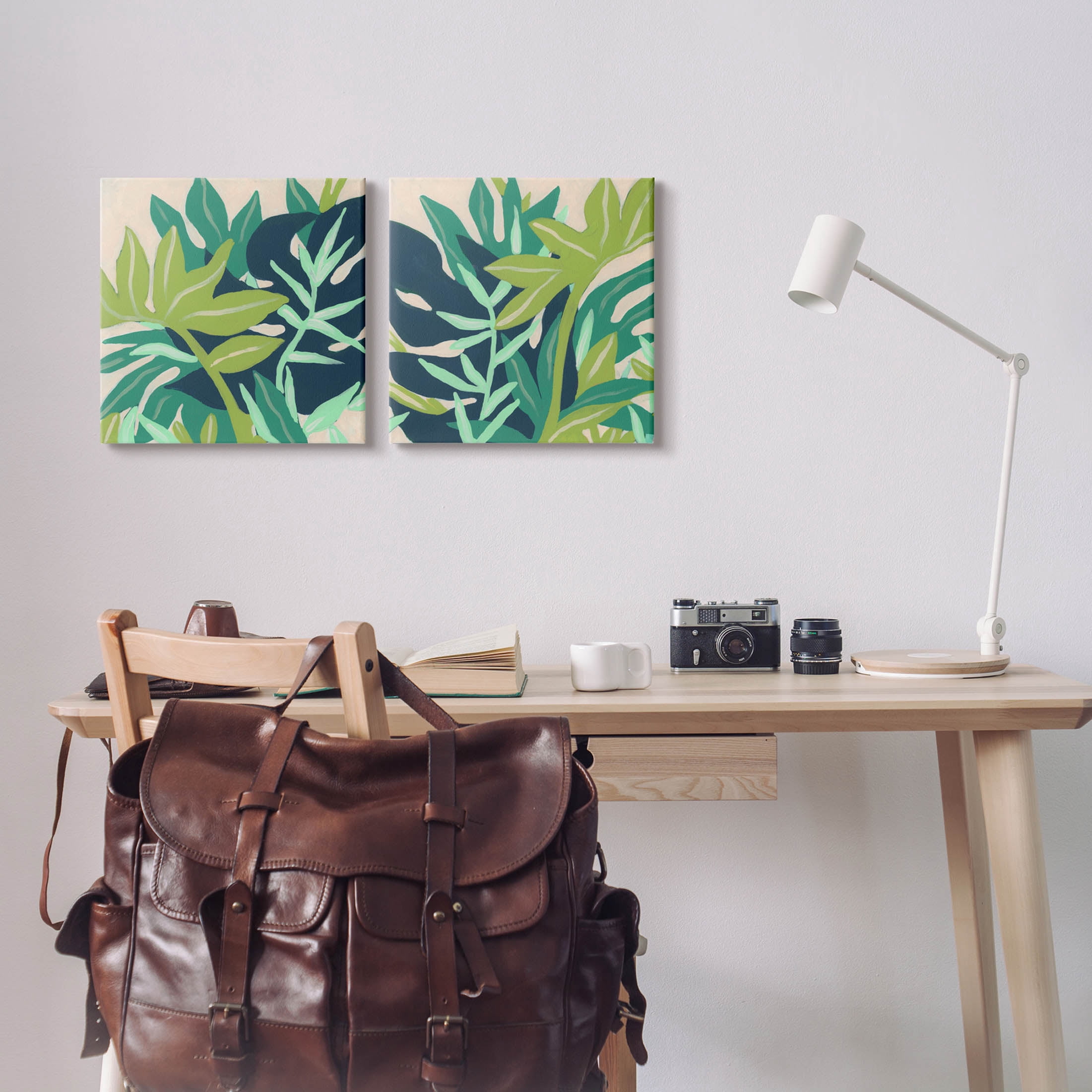 Stupell Industries Layered Tropical Botanical Leaves Graphic Art Gallery Wrapped Canvas Print Wall Art, Set of 2, Design by June Erica Vess