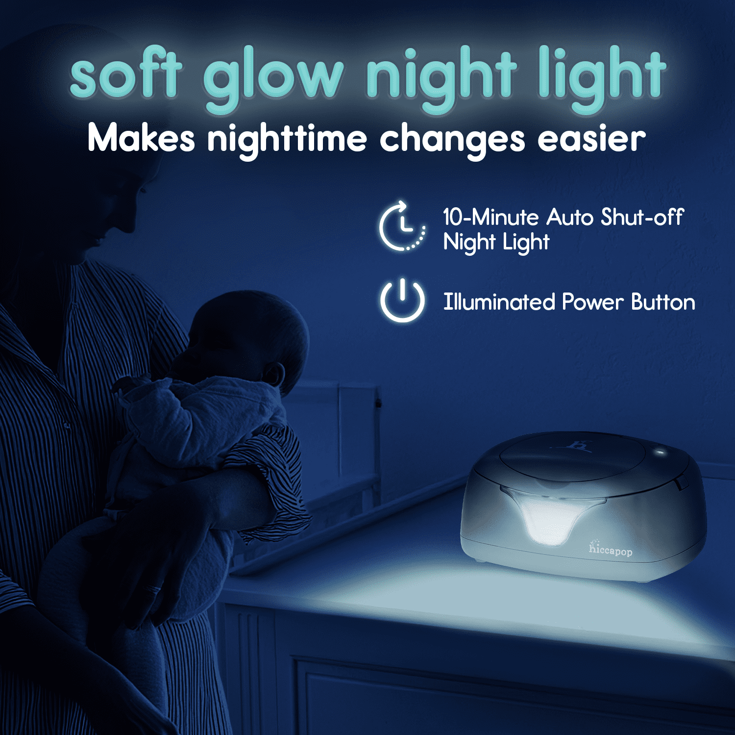 Hiccapop Baby Wipe Warmer and Wet Wipes Dispenser with Changing Light, Gray