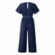 thumbnail image 3 of Gibobby Mono Corto Informal Mono de bolsillo con cuello en V estampado con cintura elástica y pantalones casuales de punto ondulado para mujer(Azul marino， M), 3 of 5