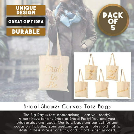 Bridal Shower Canvas Tote Bag - 5-Pack