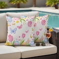 thumbnail image 4 of Pink Tulip Easter Outdoor Waterproof Pillow Covers, Pastoral Spring Floral Eggs Decorative Square Throw Pillowcase Sofa Cushion Sham for Patio/Couch/Chair, 18"x18" 2 Pack, 4 of 8
