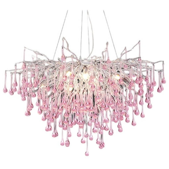 Modern Pink Droplet Round Chandelier with Cord Pendant