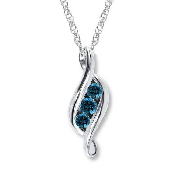 Pompeii 1ct 3 Stone Blue Diamond Pendant 14K White Gold (blue,I1-I2)