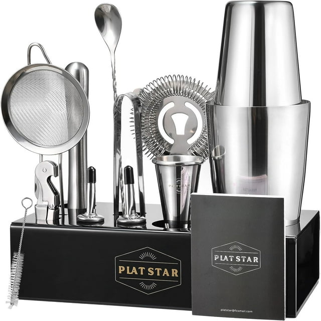 Mixology Bartender Kit | Home Bar Set Cocktail Shakers Bartending Kit | Bar Tools Boston Shaker Set with Stand | Cocktail Set Bar Kit with Stand by Plat Star | Stainless Steel Barware