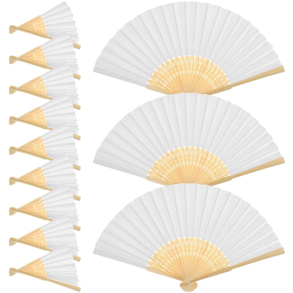 SEWCHICS 12Pcs Chinese Folding Fan Handheld White Fan Foldable for Performance and Decoration