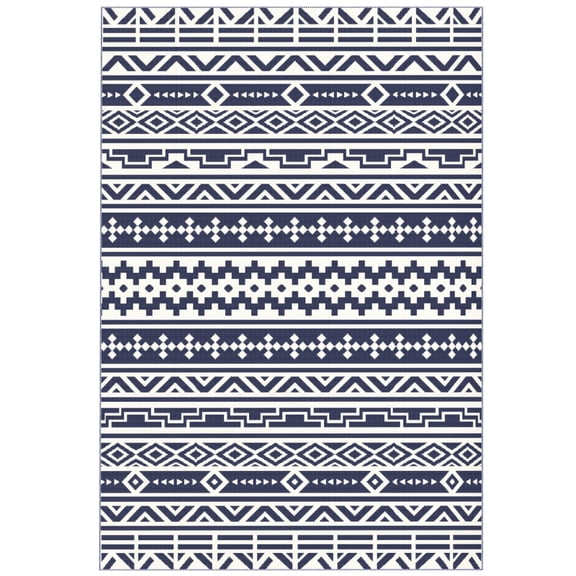 Alvantor Reversible Outdoor Rug with Carry Bag, Waterproof Plastic Straw Patio Carpet 6' x 9' Blue & White