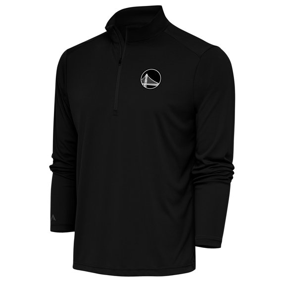 Men's Antigua Black Golden State Warriors Metallic Logo Tribute Quarter-Zip Top