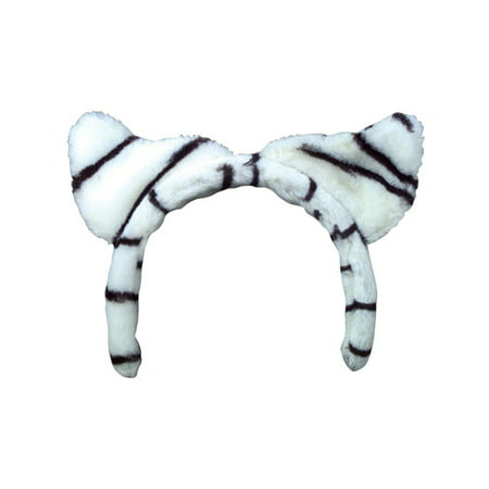 12 Kids Snow Tiger Stripe White And Black Cat Ear Headbands Costume Accessory
